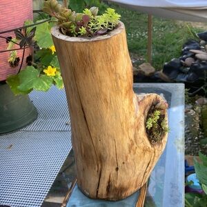Handmade wooden log planter/vase for artificial flowers